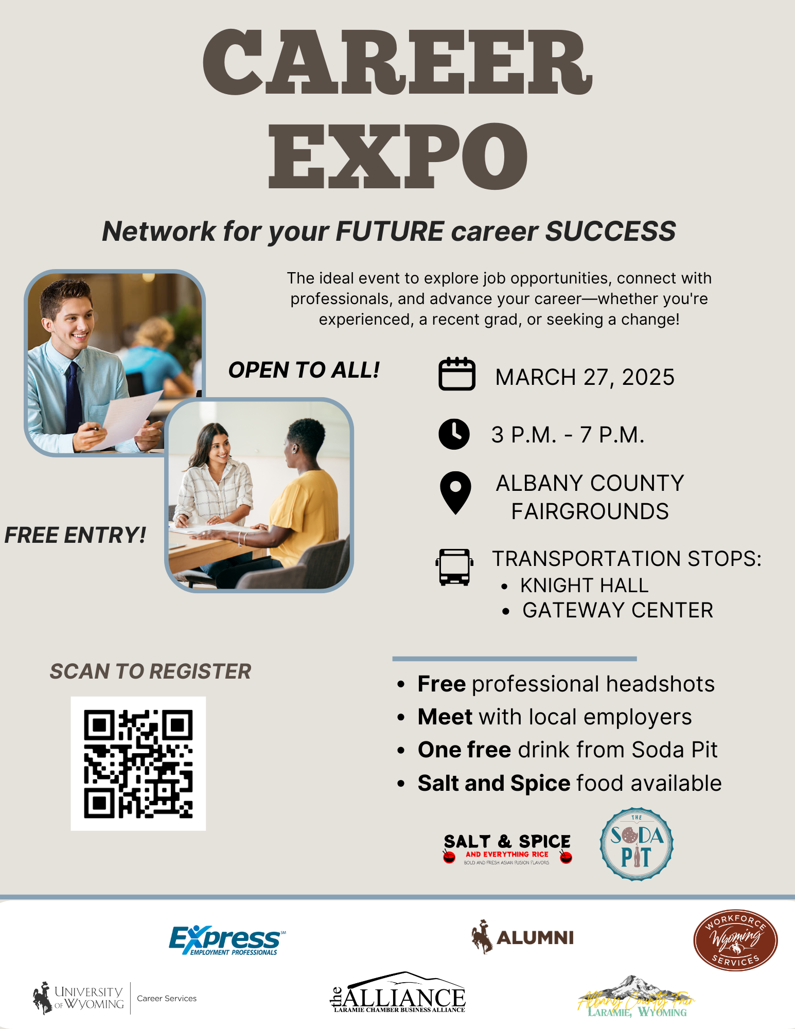 Laramie Chamber Business Association Career Expo flyer. Register at: https://qrco.de/bfkDDL