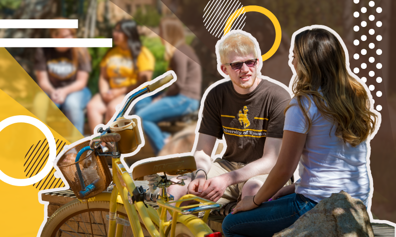 students chatting together by their bikes on Prexys