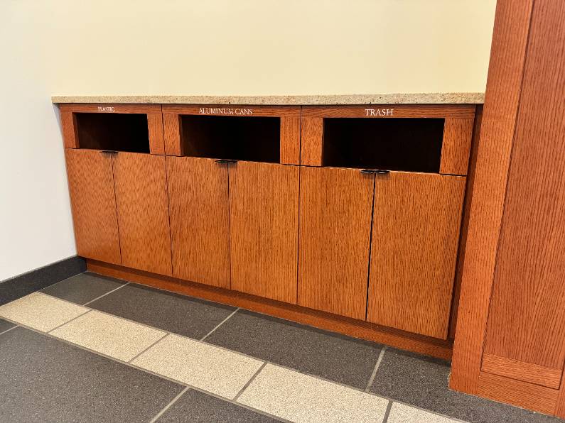 recycling bins located in the College of Business