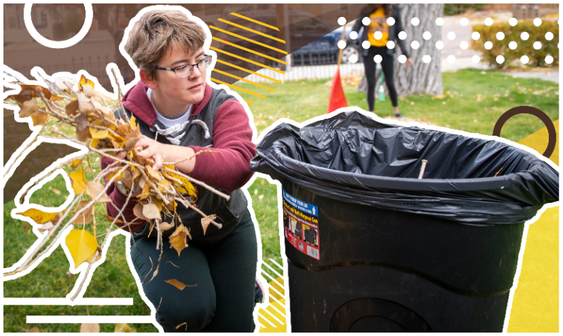 student participating in a community clean up effort.