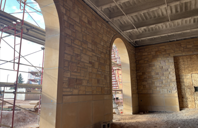 exterior stone work on the building