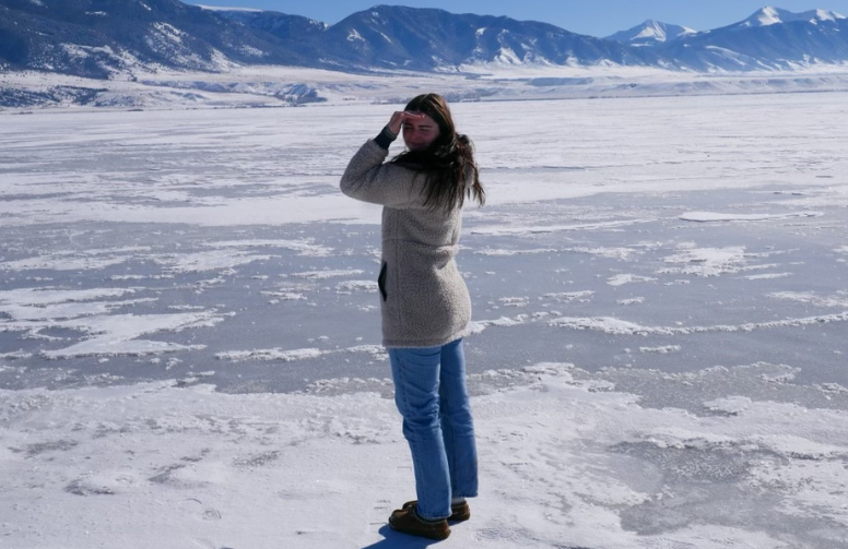 Cameron on a frozen lake