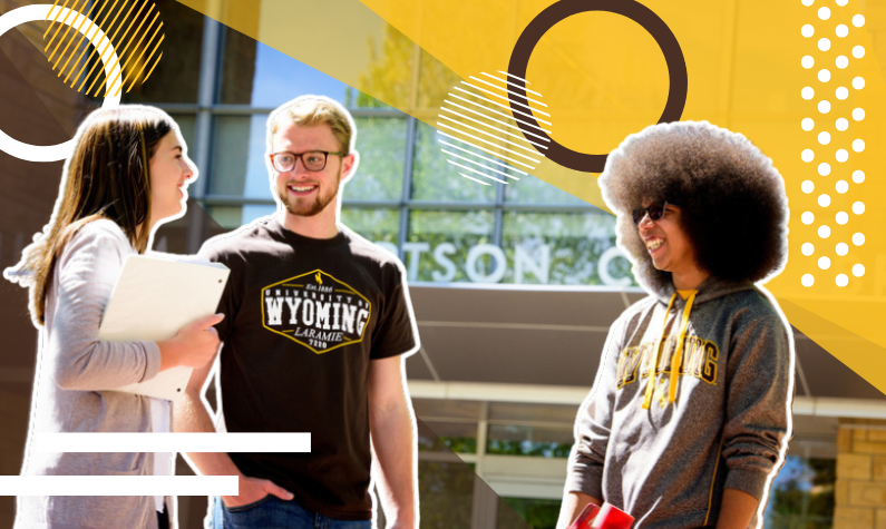three students chat outside Coe Library