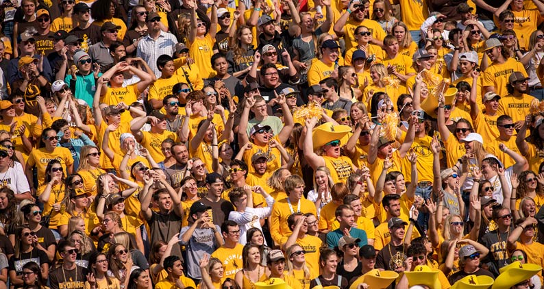 Students cheer at a football game in the UW student section.