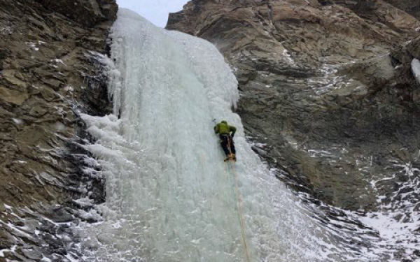 Lasko climbing frozen waterfall