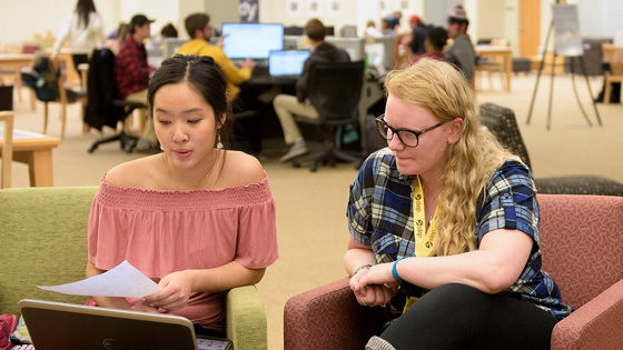 Students sitting in college library