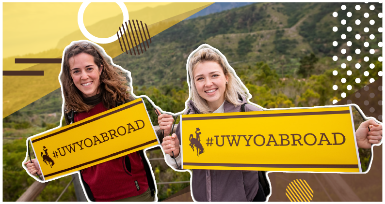 UW Students with Study Abroad Banners