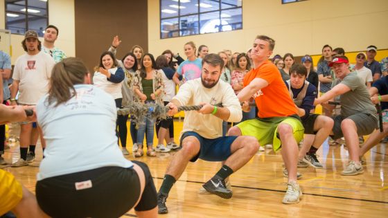 Student playing tug of war