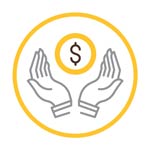 Hands with money, icon