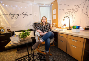 student in thier dorm room