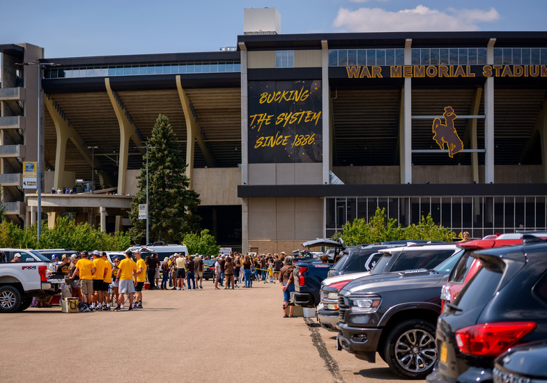 Tailgate events happening at the stadium parking lot outside War Memorial.