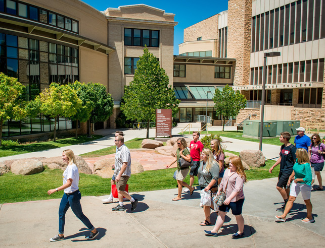 students and families on a walking tour