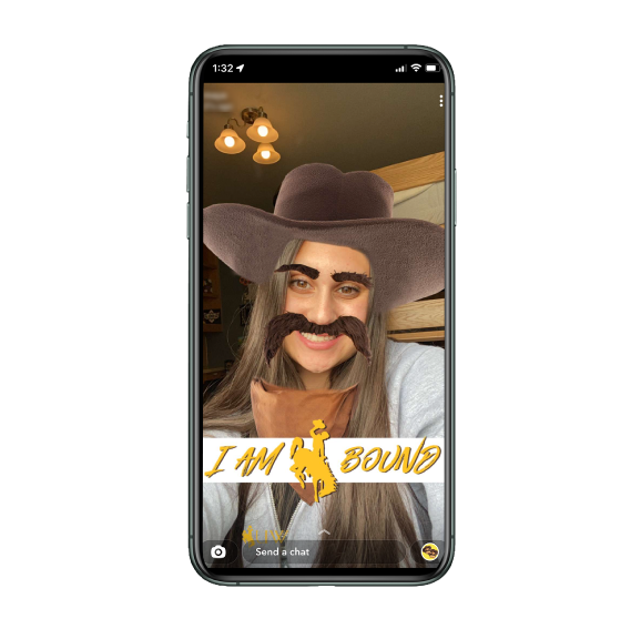 A phone with a screenshot of the UW Signing Day SnapChat lens