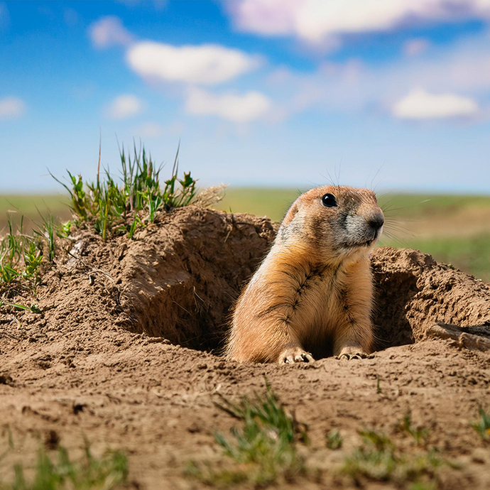 prairie dog coming out of his hole