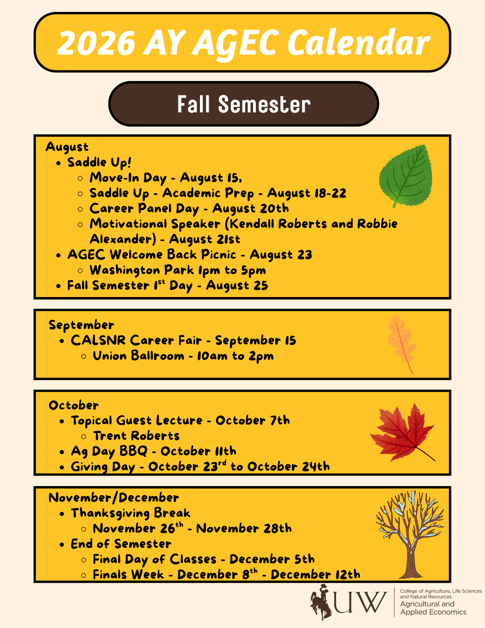 AGEC Fall Semester 2025 Event Calendar
