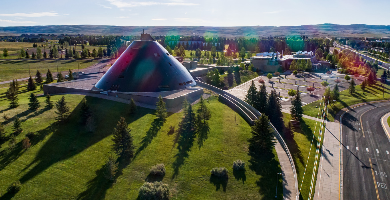 The exterior of the American Heritage Center is shown on a sunny, spring day.