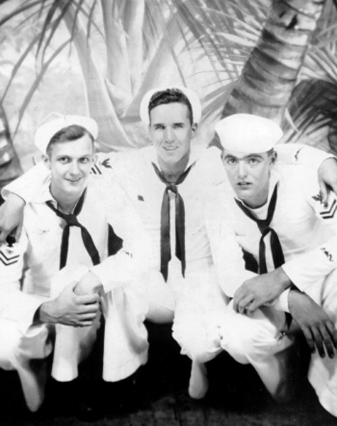 Clay Blair (right) with two of his Naval buddies.