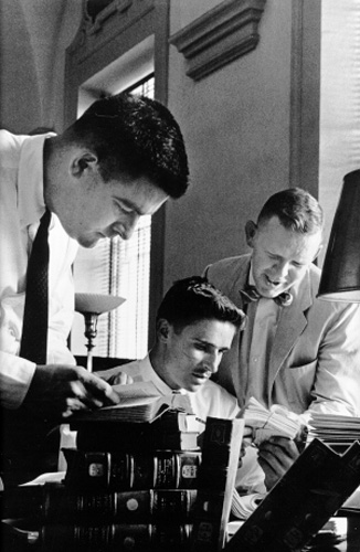 Clay Blair going over research materials at the Library of Congress, 1960.