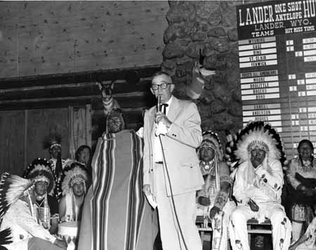 Wyoming Governor Jack Gage, joined by members of the Shoshone Tribe.