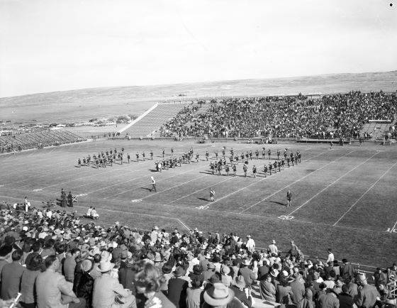 Univerity of Wyoming stadium football game circa 1950