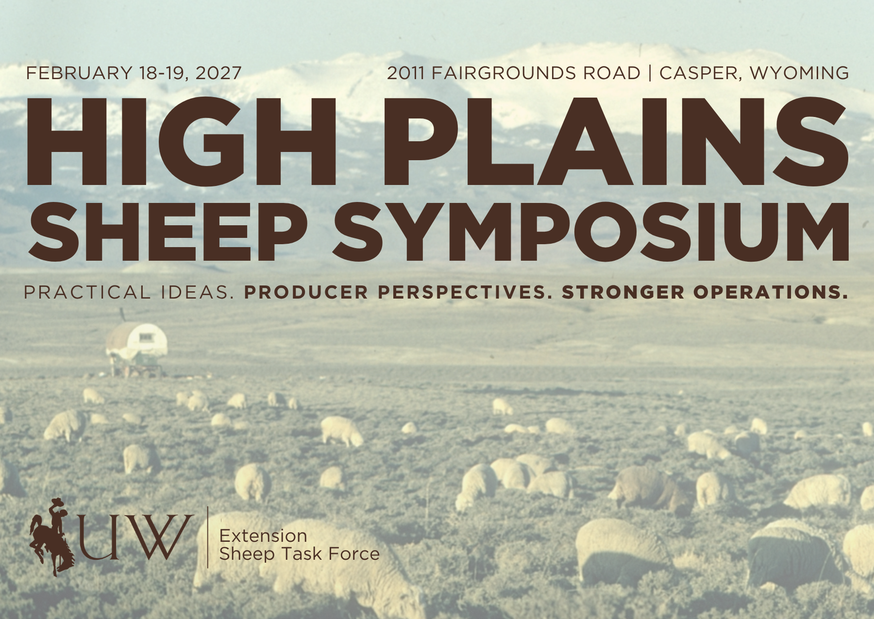 High Plains Sheep Symposium postcard to save the dates February 18-19, 2027 in Casper, Wyoming.