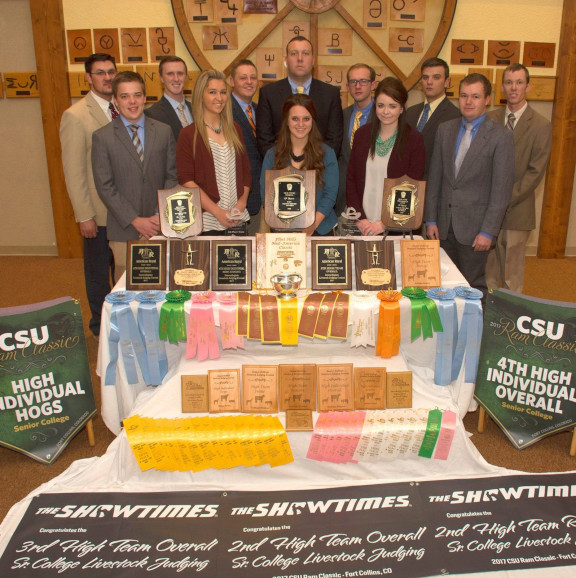 The 2017 University of Wyoming Livestock Judging team with their year-long earnings of awards. 