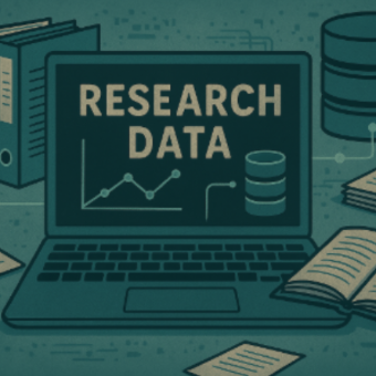 Research Data text with a computer and storage options