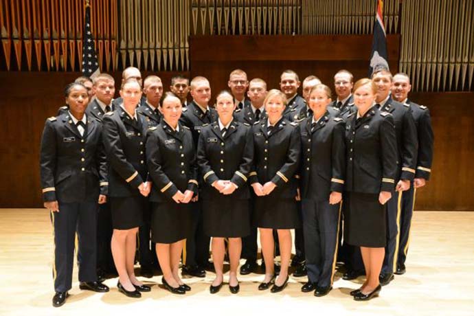 Army ROTC cadets stand together, spring 2016