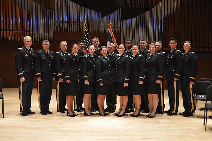 Army ROTC cadets stand together, spring 2017