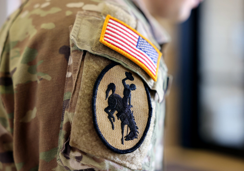  A patch showing the UW Steamboat logo is attached to an Army ROTC uniform.