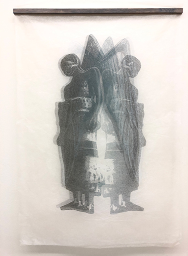 Lithograph of male figures with wings