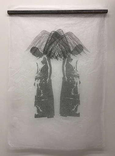 Lithograph of male figures with wings