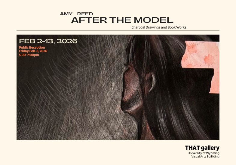 An exhibition poster featuring a drawing of a female model turned away, looking into scratchy black bakground.