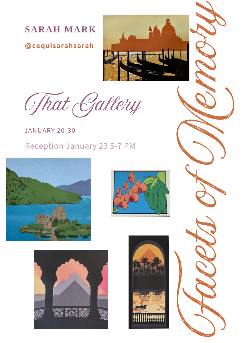 Exhibition poster featuring six different landscape prints