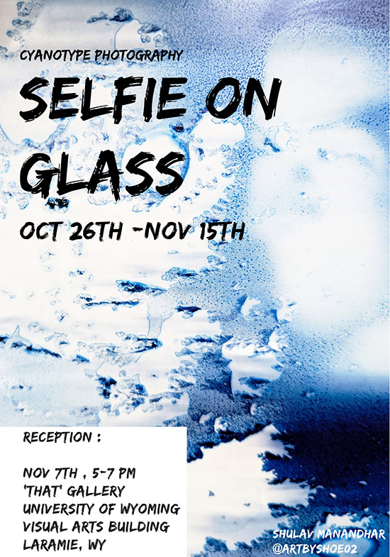 An event flyer with an icy, blurred white-and-blue textured background.