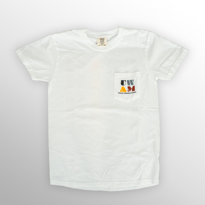 A black crewneck sweatshirt with a white UWAM logo on the front