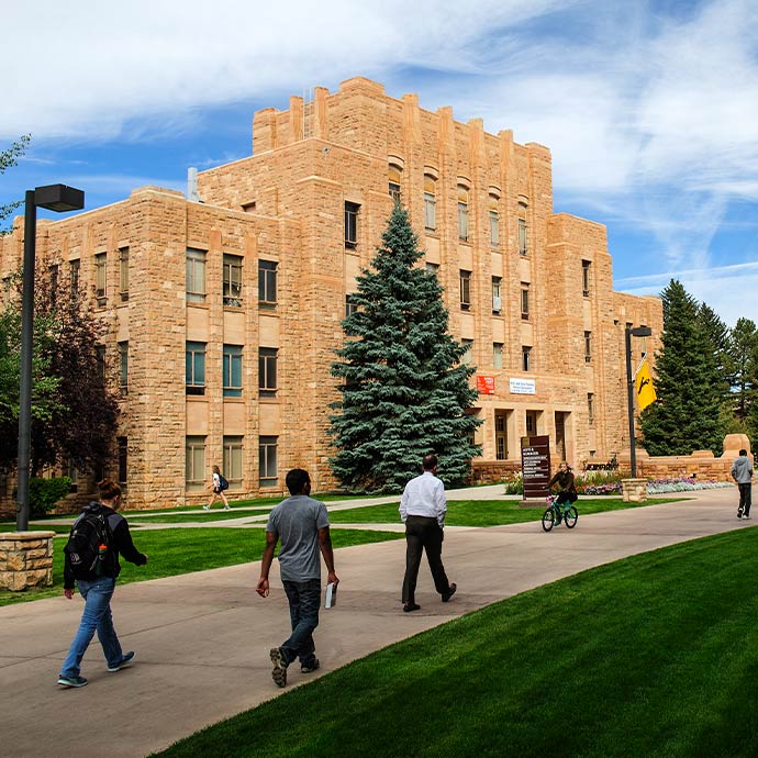 Students walking by A&S building