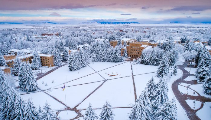 The College of Arts and Sciences building in the winter