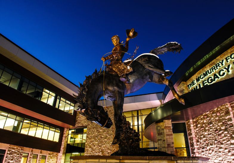 The Gateway Building at night.
