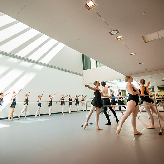 Dance students practice in the the studio