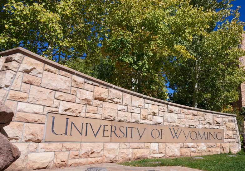 The University of Wyoming sign on Simpsons Plaza
