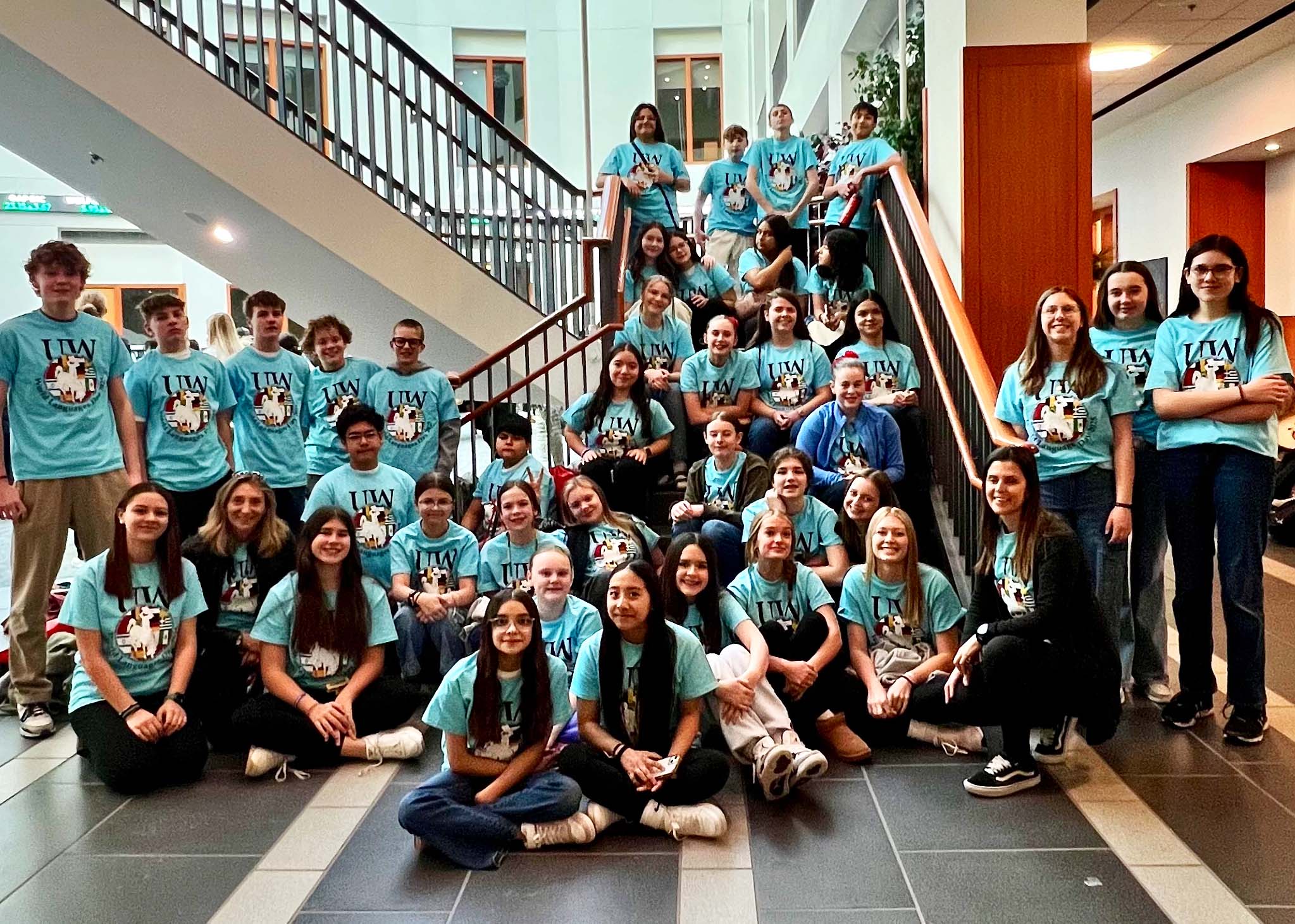 Students post for a photo at the 2025 annual World Languages Day.