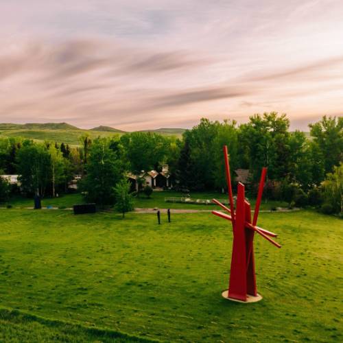 A large-scale piece of artwork outdoors at the Neltje Center.