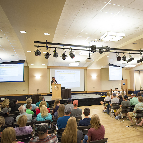 students gathered for a presentation in the Union Ballroom