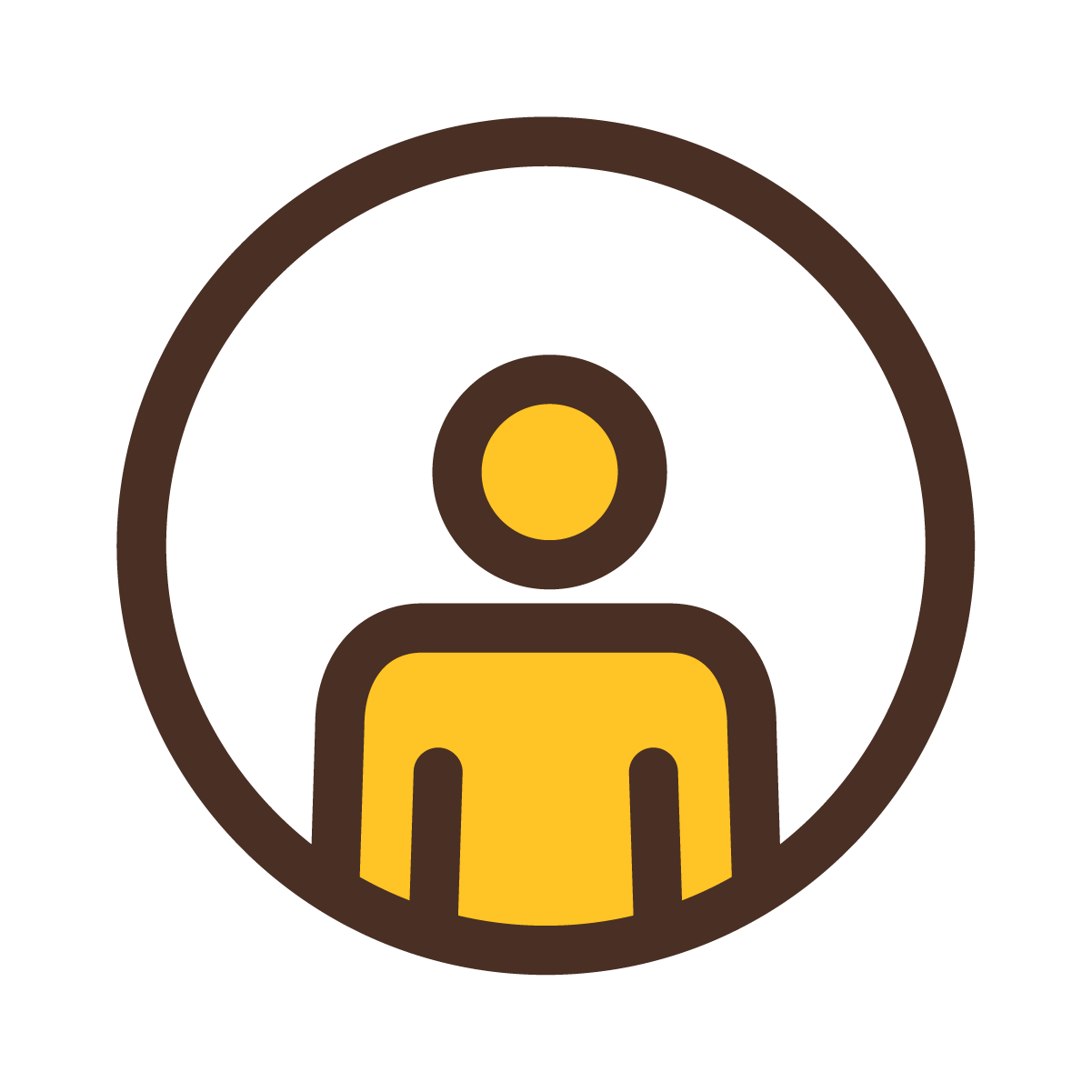 A person in the middle of a brown circle