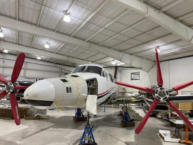 Left-side view of King Air modifications in progress