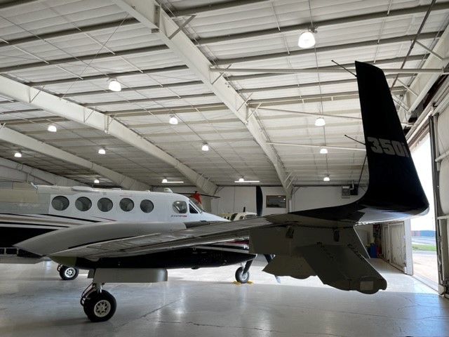 External view of the King Air showing instrument mounting locations underneath the wing