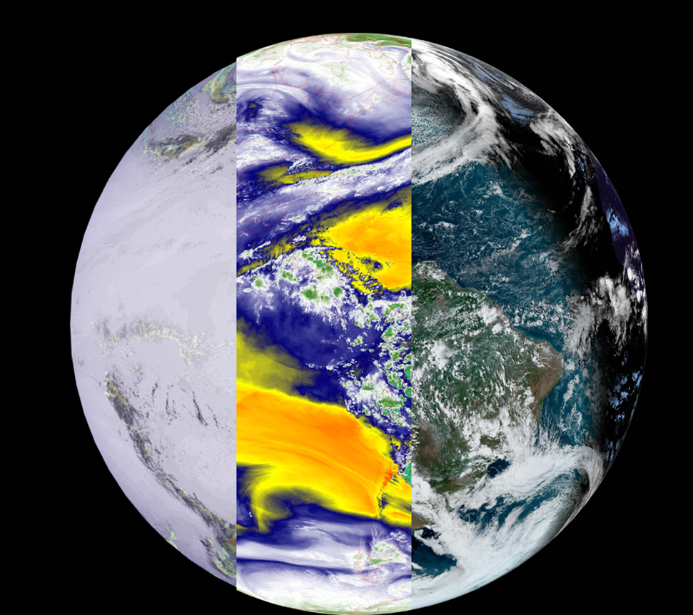 Globe with satellite and model overlays