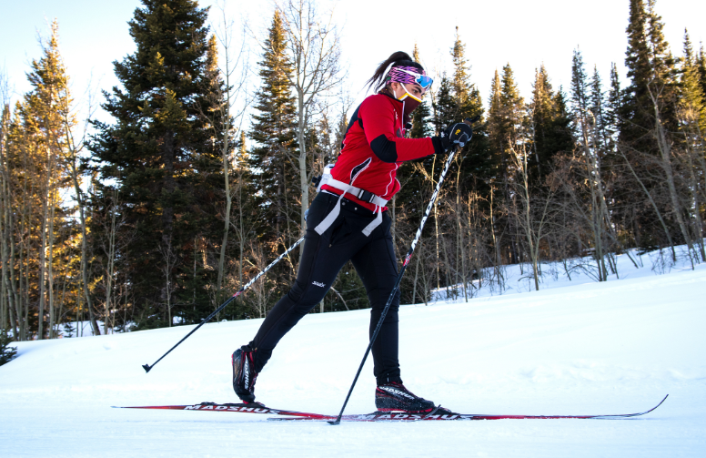 person cross country skiing