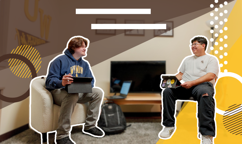 Two students together in their UW dorm room